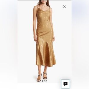 NWT Bonheur D’Amour Cowl Neck Mermaid Slip Dress Maxi Bias Cut Sz S Gold